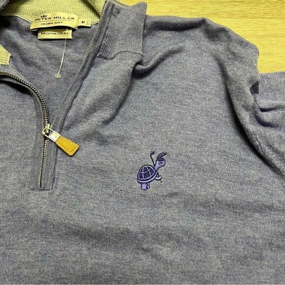 Peter Millar Crown Soft Sweater Medium Purple 1/4 Zip Cotton Silk Golf Turtle - Picture 4 of 8